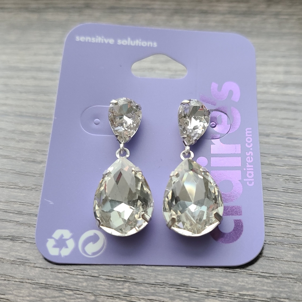 Claire's Silver Teardrop Crystal Earrings